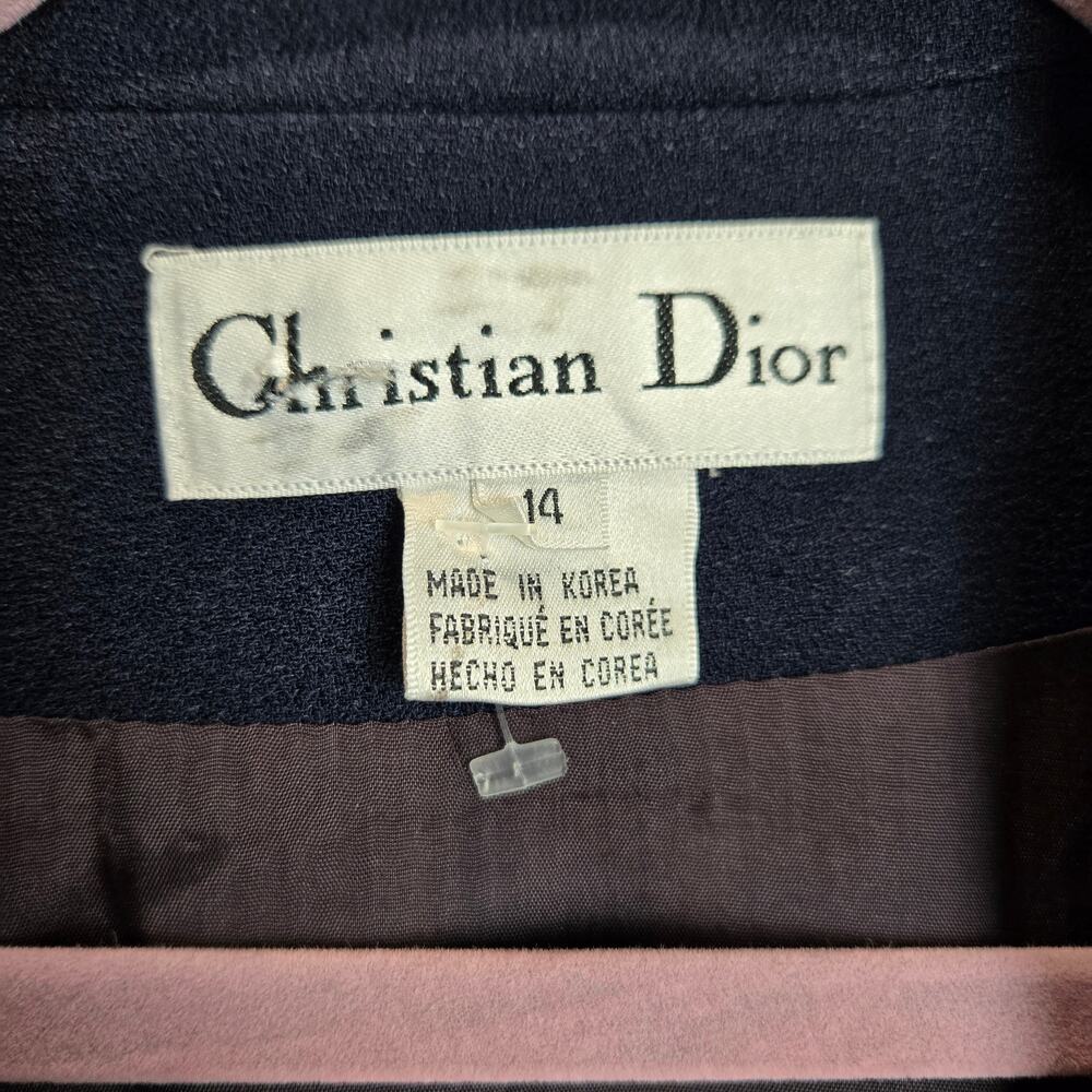 Vintage‎ Christian Dior 1980s Suit Set Blazer Jacket Skirt Navy Blue Plus 14 - Picture 4 of 12